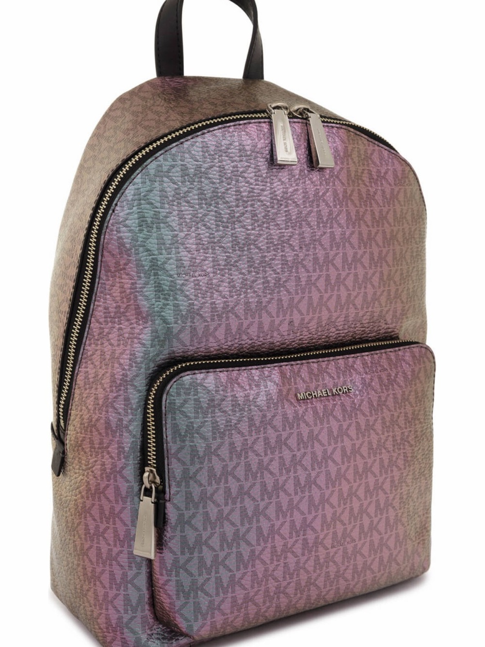 Michael Kors Wythe Backpack in Nickel Leather MK Logo Backpack Iridescent